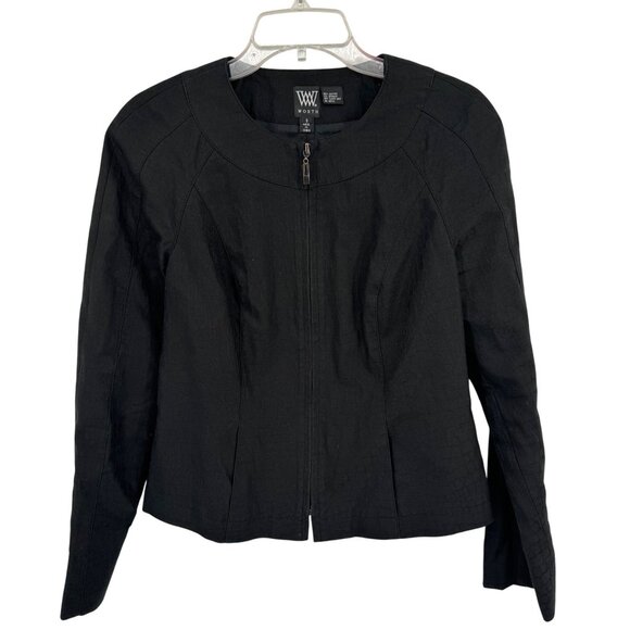Worth Black Textured Cotton Zip-Up Jacket Blazer Womens Size 8 - Picture 1 of 10